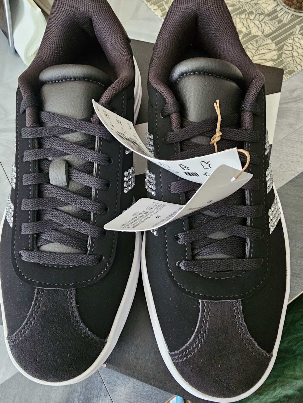 adidas Black Platform Sneakers with Crystal Three-Stripes Unisex Shoes Size 4 - Picture 7 of 7